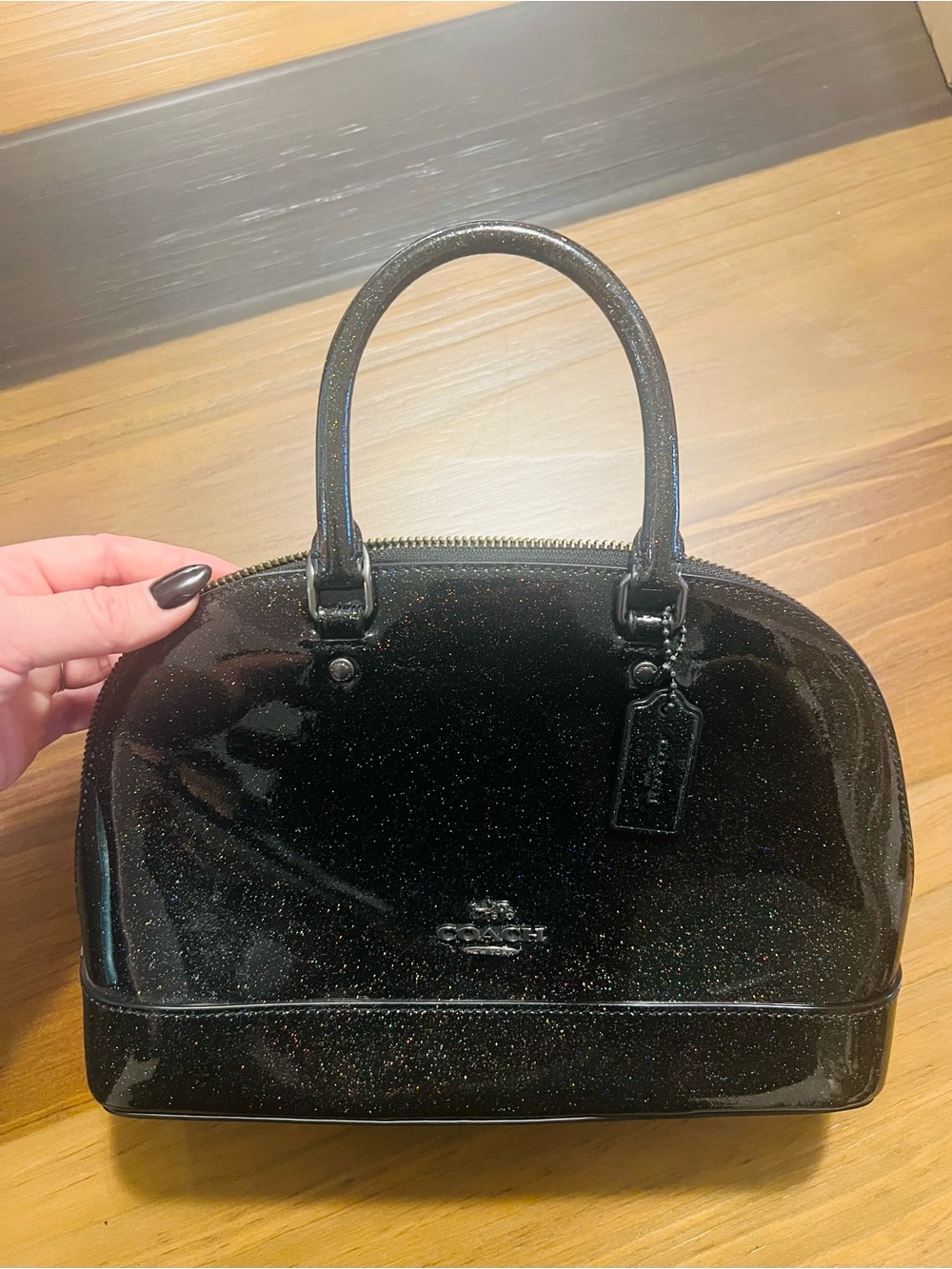 Coach x NASA Black Glitter Mini Domed Satchel Sierra Handbag Bag Purse Vintage